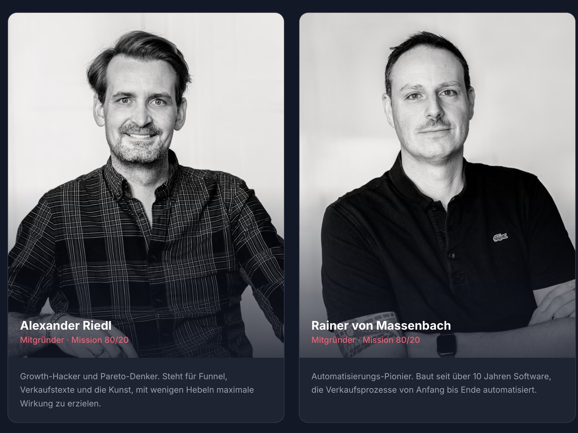 Alexander Riedl und Rainer von Massenbach, Mitgründer von Mission 80/20